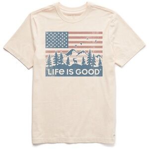 NWT Life is Good Crusher Tee Mens Size Large US Flag Mountain Scene Cream White